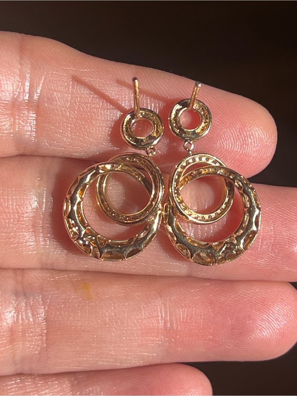 Effy 14k gold Double Hoop Drop Earrings with Genuine Diamonds! - Picture 2 of 4